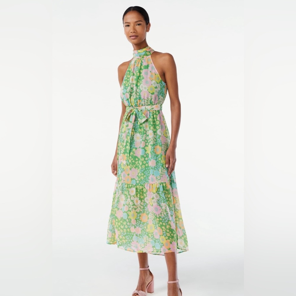 Scoop Halter Midi Dress Green Large 12/14